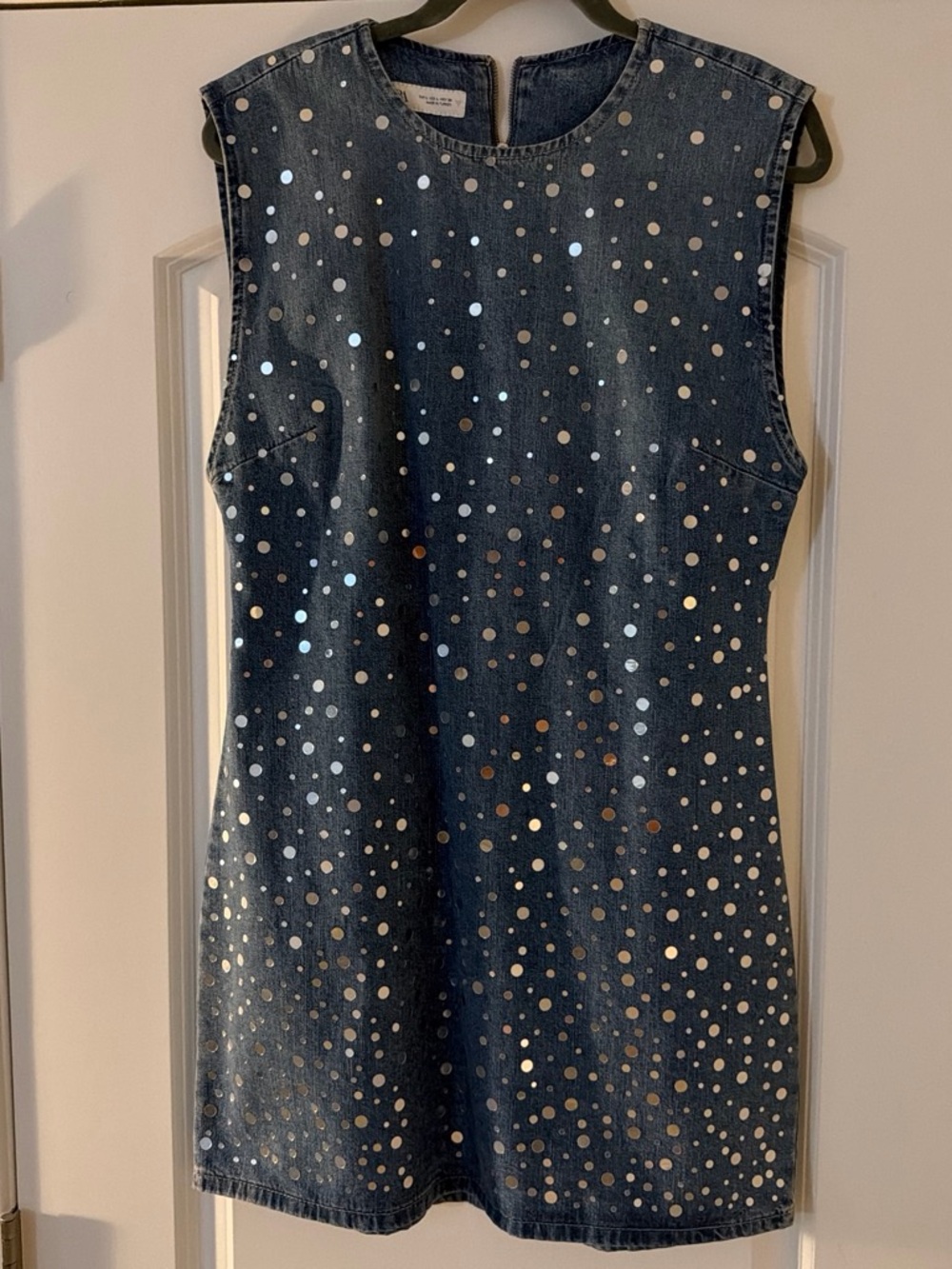 Zara Navy Denim Mini Dress with Silver mirrored embellishments ✨